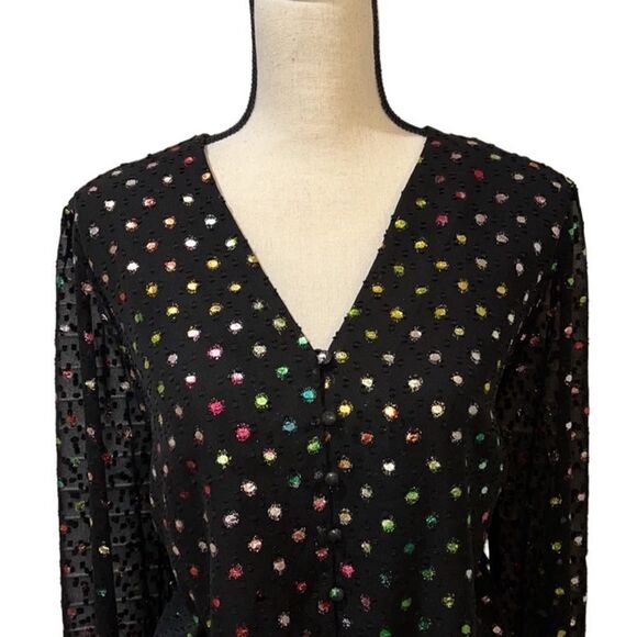 INC Pullover V-Neck Polka-Dot Tie-Hem Blouse - Picture 4 of 11